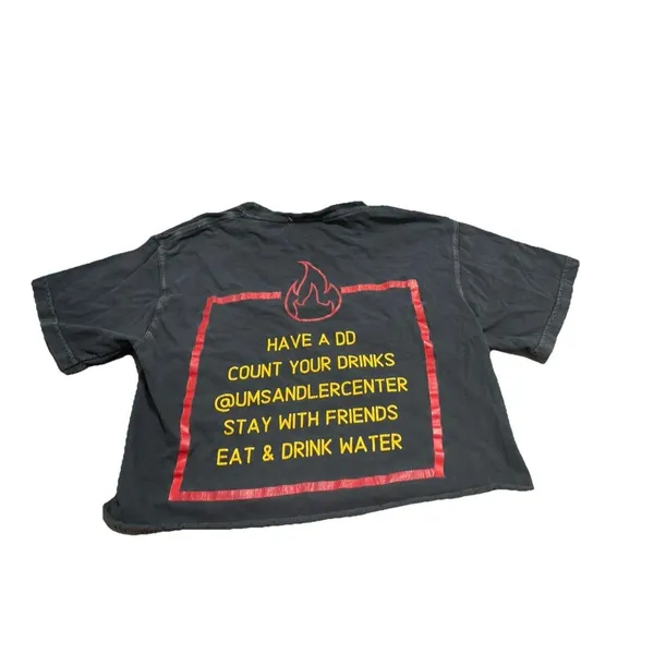 Think Before You Drink Graphic Crop T-Shirt Womens Size Small Black Flame Tee - Image 2