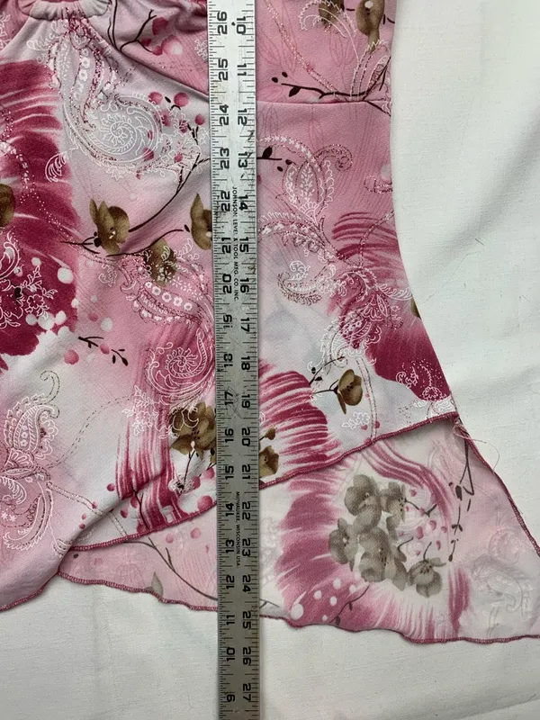 y2k la khaki size large Pink Floral Asymmetrical Women’s Top short sleeve fairy - Image 6