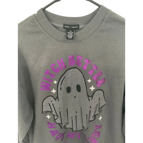 Halloween Ghost Rhinestone Sweatshirt Witch Better Have My Candy XS‎ #1144 - Image 2