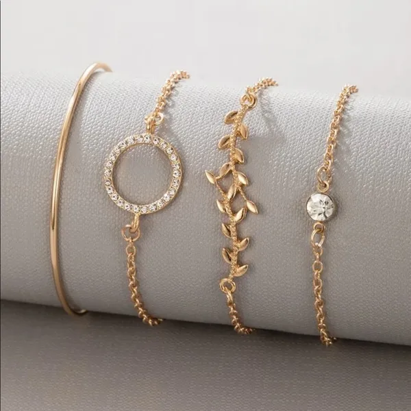 Gold leaf and Rhinestone bracelet set 4 piece - Image 2