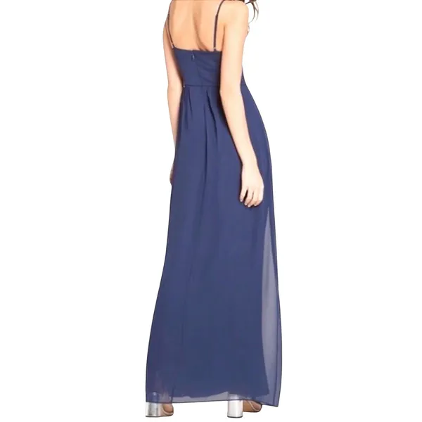 BCBG Generation Navy Blue Chiffon Sweetheart Maxi Dress Spaghetti Strap Gown 2 - Image 4