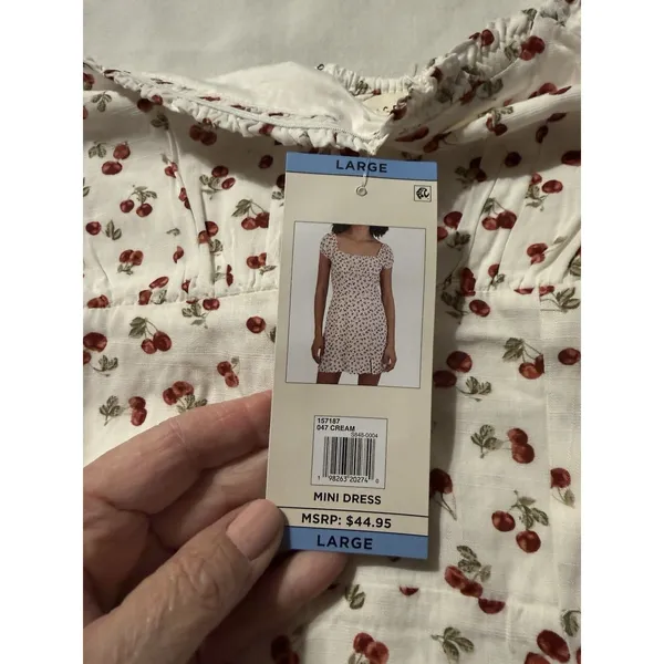 Aeropostale Mini Dress Women L Cherry Print Peasant Top Spring Fashion - Image 9