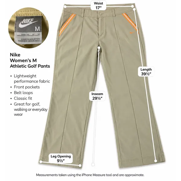 Nike Golf Pants Womens M Beige Khaki Orange Stripe Dri Fit Straight Leg - Image 3