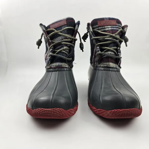 Sperry Saltwater Duck Boots Womens‎ 10 M Blue Red Wool Plaid Waterproof Rubber - Image 5