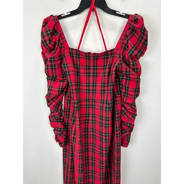 Antonio Melani Elena Plaid Square Neck Midi Dress Long Ruched Sleeve US 10 NWT - Image 11