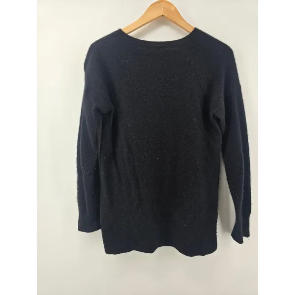 Peck & Peck Cashmere Sweater Womens M 2-Ply Black‎ Crew Neck High-Low Slit - Image 3