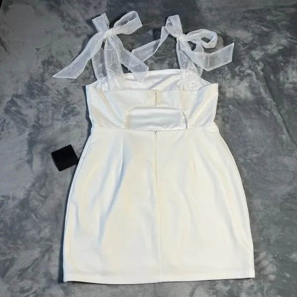 NEW Lulus Beaming Perfection White Pearl Organza Tie-Strap Mini Dress Size XL - Image 5