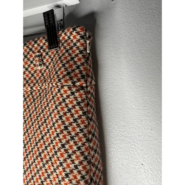 Talbots vintage inspired Houndstooth Wool checked orange brown midi a line skirt - Image 4