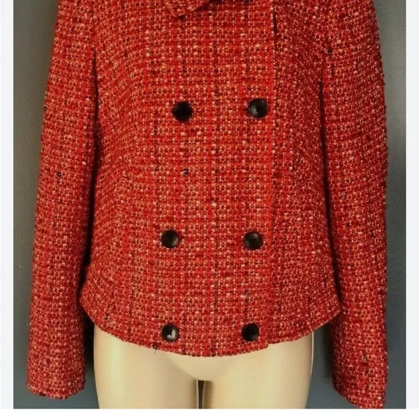 GAP Womens Button Double Breasted Short Pea Coat Blazer, Size XS Red Tweed - Image 10