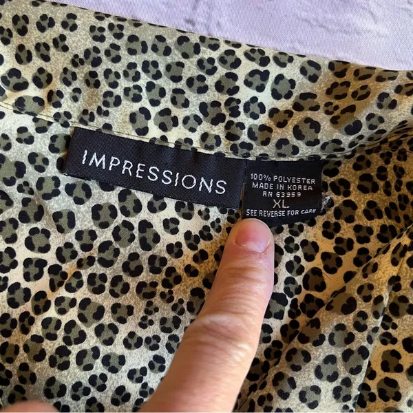 VINTAGE Y2K Leopard Print Silky Blouse Impressions XL - Image 6