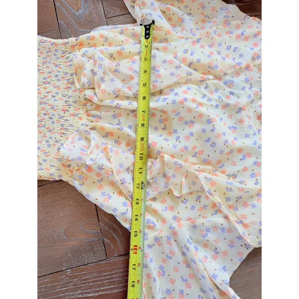 Sabo Skirt Floral Mini Dress Womens Yellow Small Smocked Ruffle Open Back - Image 7