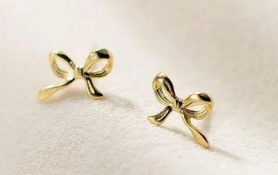 Gold Bow Dainty Earrings - Image 2