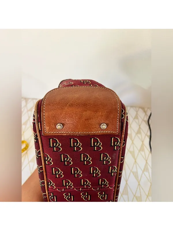 Dooney & Bourke Red Burgundy Logo Tote with Brown Leather Trim - Image 3