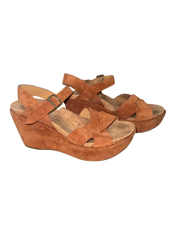 Kork-Ease K3780 Suede Cork Platform Wedge Sandals Cognac Brown Women’s 6M - Image 2