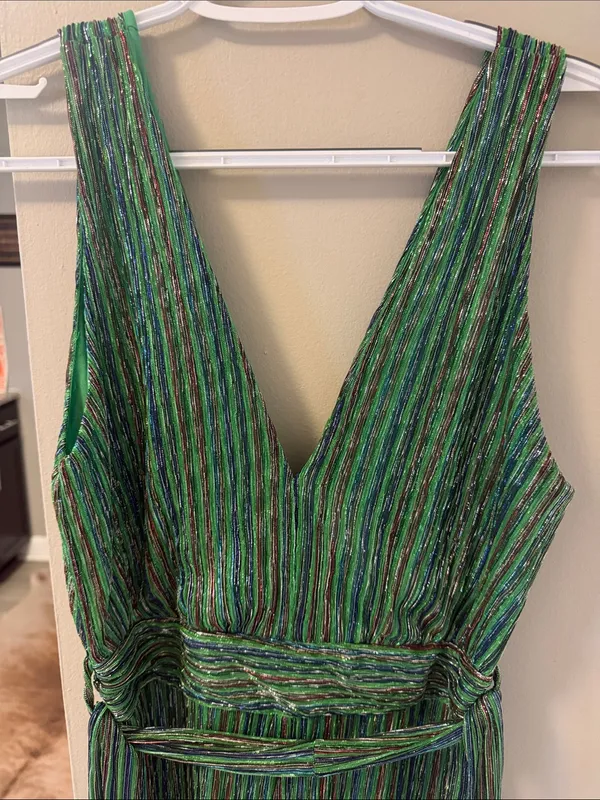 4si3nna Shimmering Green Pleated Wide-Leg Jumpsuit S - Image 3