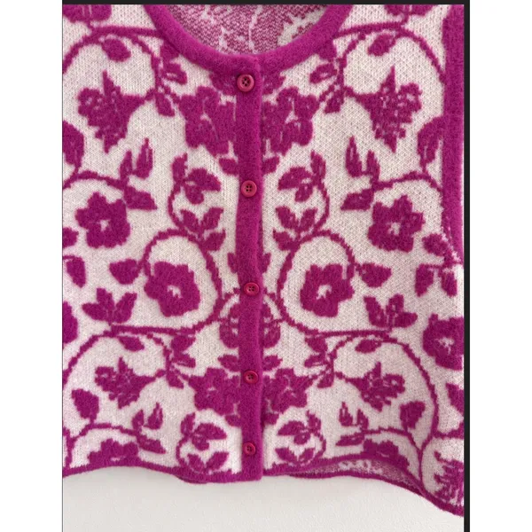 Zara Women's Purple Floral Jacquard Knit Vest Button Front Cardigan Size Med - Image 4