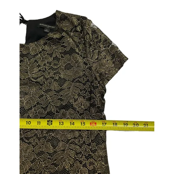 Banana Republic Women Size Small Lace Black Metallic Gold Shirt Top (17-693) - Image 6
