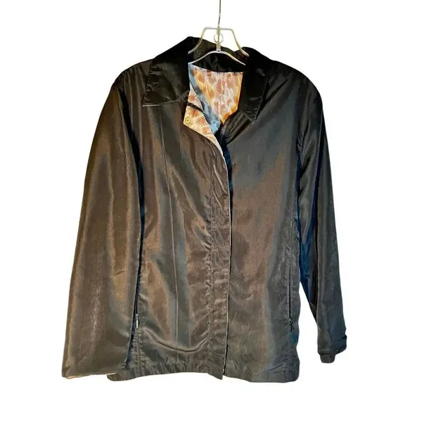 Pak A Jak Reversible Womens Travel Packable Jacket Black/Animal Print Size Small - Image 4