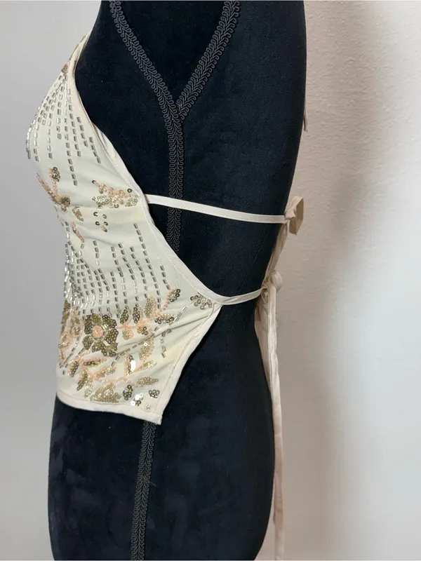 Y2k Sequin Beaded Halter Top Ivory Fairycore Coquette Party Going Out Corset - Image 4