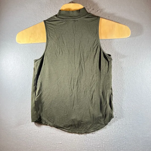 980 | Trouve Mixed Media Mock Neck Sleeveless‎ Chevron Tank Olive Green Womens M - Image 2