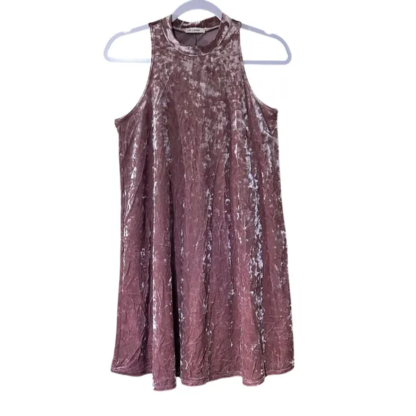 i.JOAH Mini Tent Dress Pink Velour Sleeveless SZ SM USA High Neck Boho Fairy - Image 2