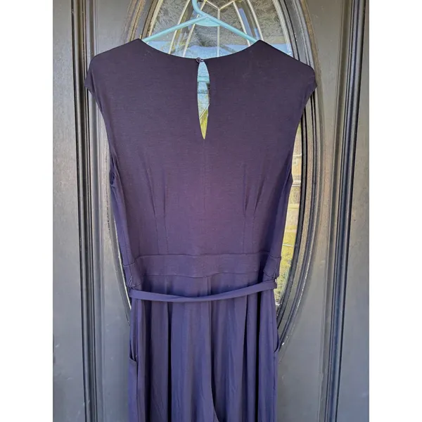 Boden Navy Blue Jersey Wide Leg Jumpsuit‎ V-Neck Tie Waist Pockets US 8R UK 12R - Image 5