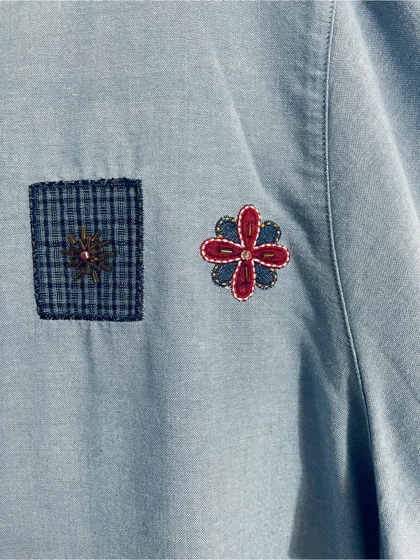 Vtg Koret City Blues Chambray Shirt 18W Embroidery Beads Crochet 90’s Teacher - Image 12