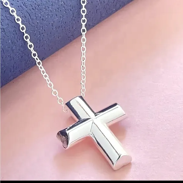 925 Sterling Silver Cross‎ Pendant Necklace, 16-18” - Image 3