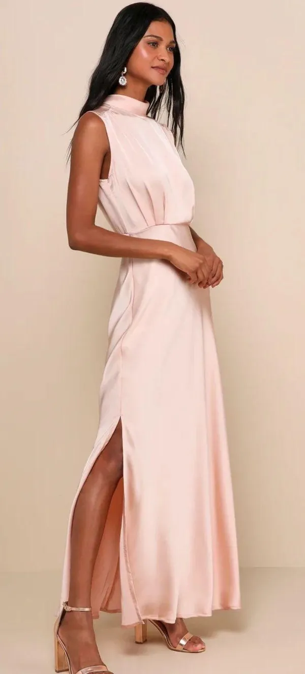 Lulus Blush Pink Satin Maxi Dress - Image 3