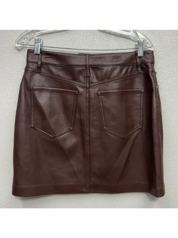 Express Faux Leather Mini Skirt Medium Brown Stretch Zip Side Fall Pockets - Image 3