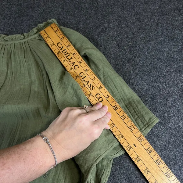 Old Navy Womens Olive Green Cotton Gauze Ruffle Neck Shift Dress Large Short Slv - Image 7