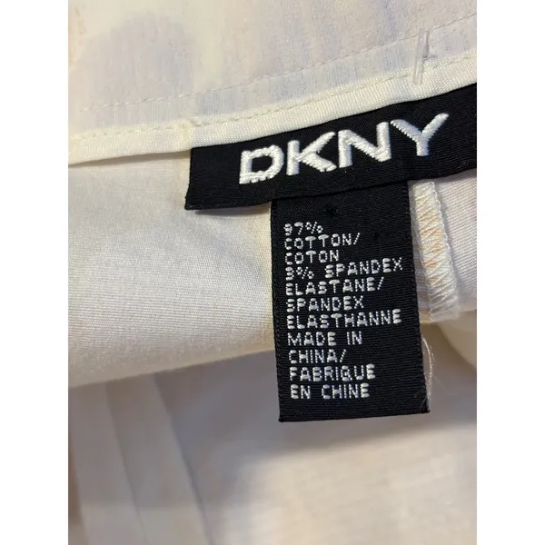 DKNY Womens Floral Print Cropped Pants Cream Tan Side Zip Stretch Trousers - Image 4