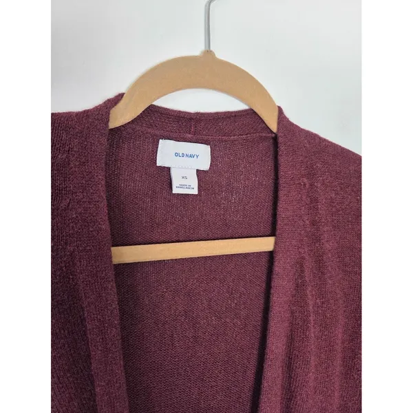 Old Navy Maroon Burgundy Cardigan Sweater Oversized Open Front Cozy Teacher XS - Image 4