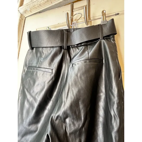 Zara Faux Leather Pants Sz M Black Belted Sophisticated Party Date Night Club - Image 4