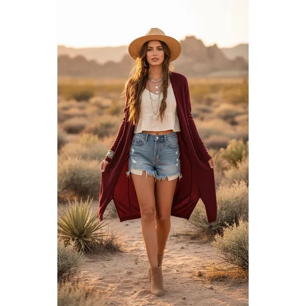 By ANTHROPOLOGIE Pointelle‎ Long Cardigan Sweater Purple Burgundy Cottage Medium - Image 4