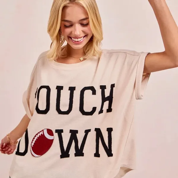 BiBi‎ Game Day Touchdown Letter Patches Waffle Short Top - Image 11