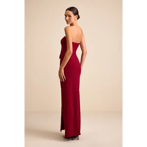 Lulus Marvelous Vision Red Strapless Bow Column Maxi Dress Formal Medium NWT - Image 4
