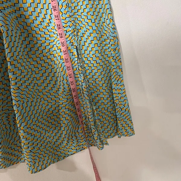 Commense Dress Large Blue Mustard Optical Print Strappy Midi Y2K - Image 7