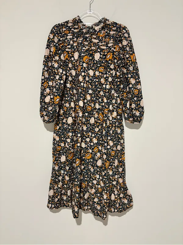 Universal thread long sleeve floral midi dress‎ blue orange size medium - Image 2