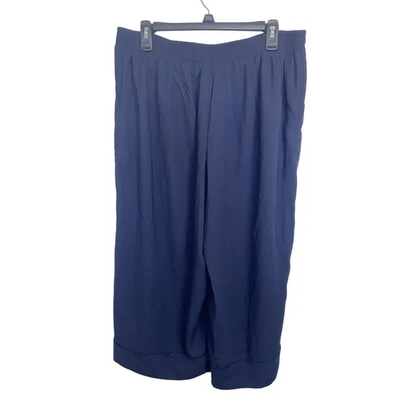 NWOT Maurice's Navy Wide Leg Pull On Crop Pant Large Pockets Beachy Casual - Image 2