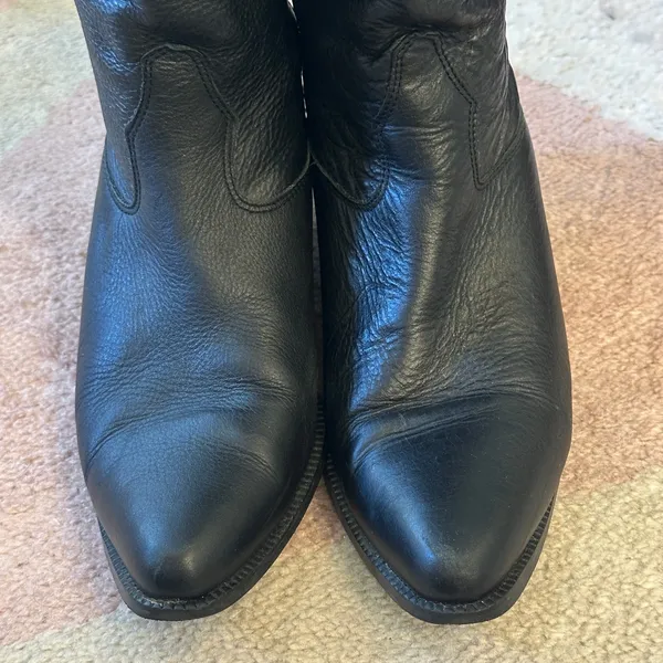 VTG‎ Bootalinos Black Leather Western Boots Mid-Calf Cowboy Riding Style Retro - Image 2
