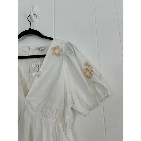 NWT Madewell Annamari White Puff Sleeve‎ Gingham Flower Embroidered Mini Dress S - Image 5