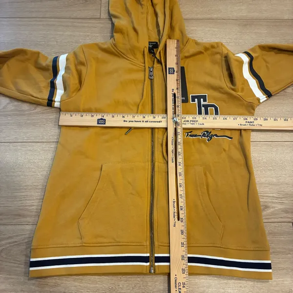 NWT True Religion Women’s Collegiate Zip Up Hoodie Yellow Size L - Image 3