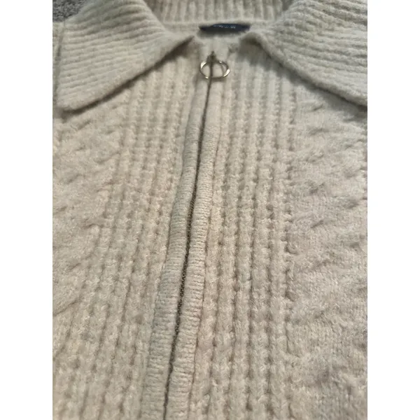 Cider Cream Wool Blend Cable Knit‎ Full Zip Cropped Cardigan Sweater Small - Image 3