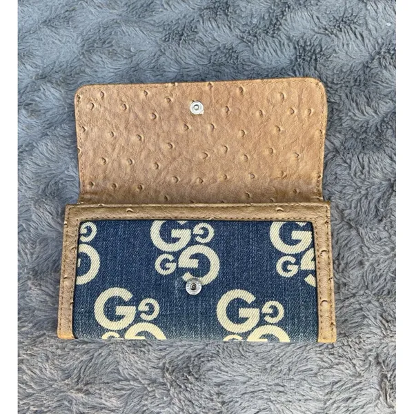 G By Guess Slim Amore Wallet 90s Y2K Monogram Denim Faux Gator Leather - Image 12