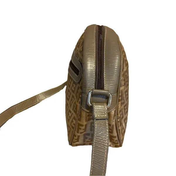 Vintage 1990'S Fendi Zucchino Ff Logo Brown Coated Canvas W/Leather Trim Bag - Image 9