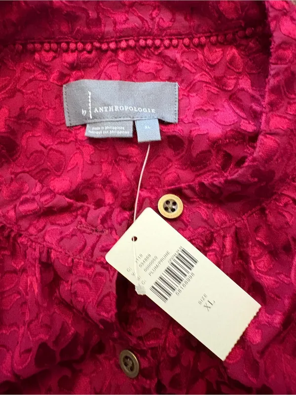 Anthropologie Susanna Burnout Velvet Blouse Women XL‎ Plum New Buttondown Top - Image 9