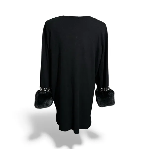 ANNE KLEIN Black Faux‎ Fur Women's XL Embellished V-Neck Sweater Whimsigoth Glam - Image 2