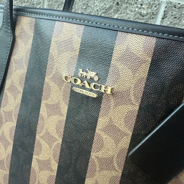 coach Large City Tote Bag In Signature Canvas With Stripe cbi03 - Image 5