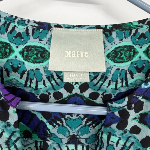 Maeve Anthropologie‎ Womens Small Blue Green Purple Geometric Print Belted Dress - Image 4